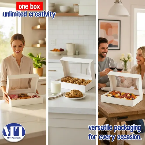 Miniatura 4 de MT Products 12" x 8" x 2.25" White Bakery Boxes with Window (5 Pack) - Auto Pop-Up Paperboard Treat Boxes for Chocolate Covered Strawberries