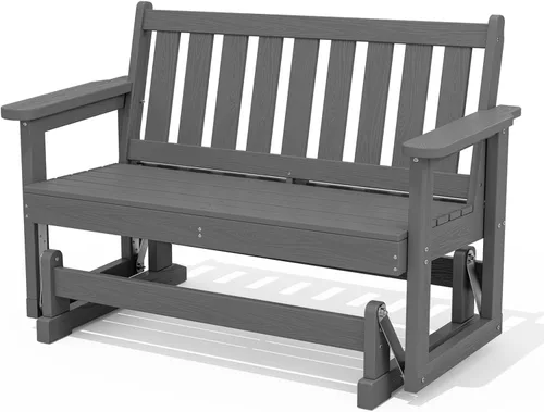 SERWALL Silla Mecedora Deslizante para Exteriores, HDPE Resistente a Todo Clima, Sofá Biplaza para 2 Personas, Banco Mecedor para Exteriores con Gris