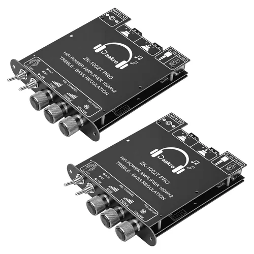 Miniatura 16 de Daakro ZK-1002T Placa amplificadora Bluetooth, placa amplificadora de 100W+100W de 2.0 canales con control de agudos/graves, DC 12-24V, entradas