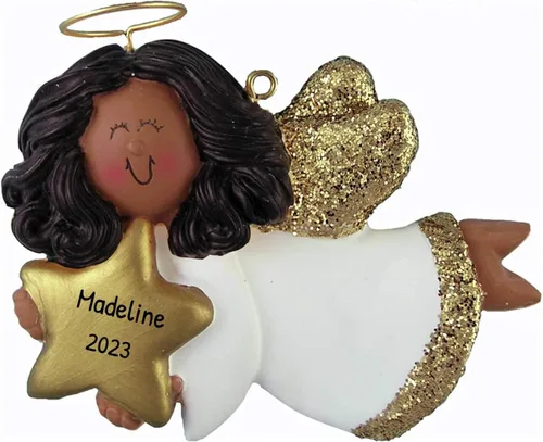 Miniatura 8 de Adorno de ángel personalizado 2025 – Reloj de adorno de ángel bebé de oso marrón, adornos de bebé de Navidad al aire libre para alas de árbol
