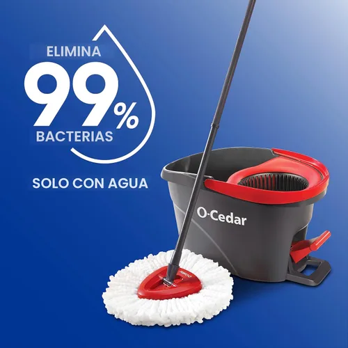 Miniatura 2 de O-Cedar EasyWring - Sistema de limpieza de suelos con balde y fregona giratoria de microfibra + 2 recambios adicionales, rojo/gris