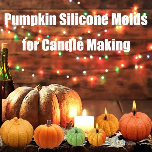 Miniatura 2 de (Paquete de 4) Moldes de vela de calabaza con molde de hoja, juego de moldes de silicona 3D de calabaza grande + mediana + pequeña para velas, cera
