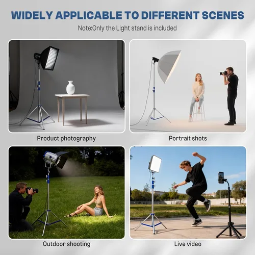 Miniatura 7 de Soporte de luz para fotografía, 10.5 pies/126.0 in de acero inoxidable resistente para fotografía con tornillo universal de 1/4 a 3/8 pulgadas