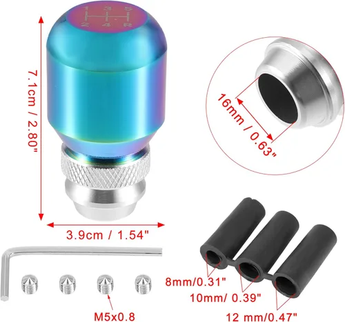 Miniatura 3 de X AUTOHAUX 1 juego de 5 velocidades universal de coche ajustable perilla de palanca de cambios de aleación de aluminio multicolor para la mayoría