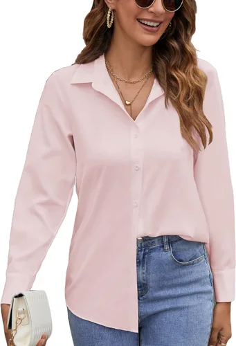Miniatura 11 de Camisas de manga larga con botones para mujer, blusas casuales con cuello sin arrugas, para el trabajo, la oficina