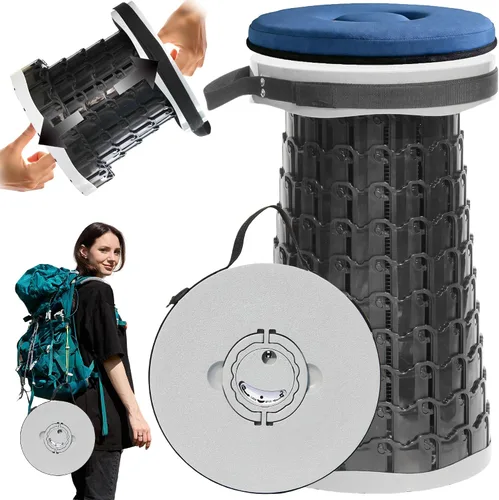 Taburete plegable XXL mejorado 2026 con cojín grueso, taburete plegable telescópico de 19.7 pulgadas de altura a 11.8 pulgadas de profundidad para