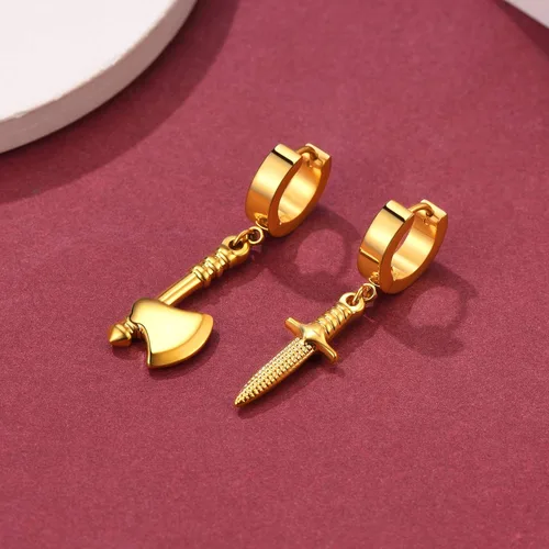 Miniatura 8 de FaithHeart Aretes de aro Huggie para mujer, acero inoxidable, chapado en oro de 18 quilates, aretes colgantes de gota de AnkhCrossCandkBocina