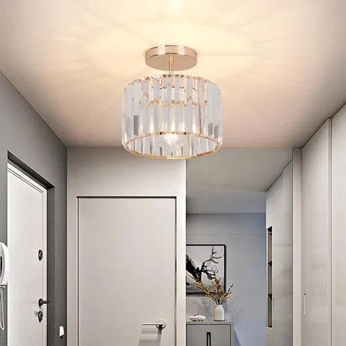 Miniatura 2 de Lámpara de techo de cristal semiempotrada, lámpara de techo de cristal para pasillo, lámpara dorada para entrada, dormitorio, baño, sala de estar