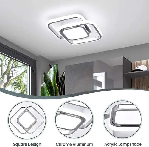 Miniatura 6 de CANEOE Lámpara de Techo Cuadrada para Pasillo, 6000K Blanco Frío Luz de Techo Moderna de Montaje al Ras, Accesorios de Iluminación LED Cromados
