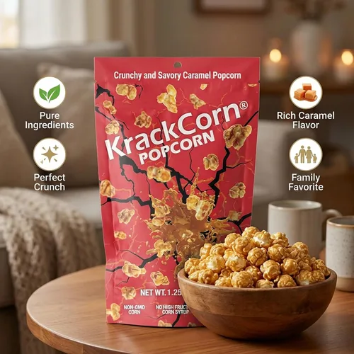 Miniatura 3 de KrackCorn Palomitas de maíz de caramelo, sin OMG, sin gluten, sin alta fructosa, sin culpa, delicia nocturna de película no grasa, 1.25 onzas