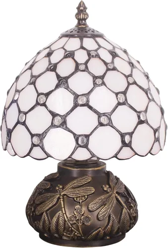 Miniatura 4 de Lámpara Tiffany Pequeña Mini Lámpara de Mesa de Vidrio Teñido Perlas Crema Estilo Seta Luz de Escritorio Lámpara de Memoria Simpatía 8X11 Pulgadas