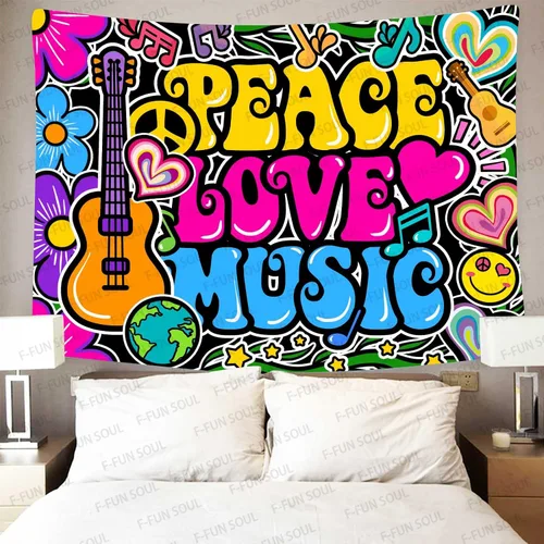 F-FUN SOUL Tapiz de amor de paz y genial, 40 x 30 pulgadas, tapices musicales de los años 70, tapices psicodélicos de arte para colgar en la pared