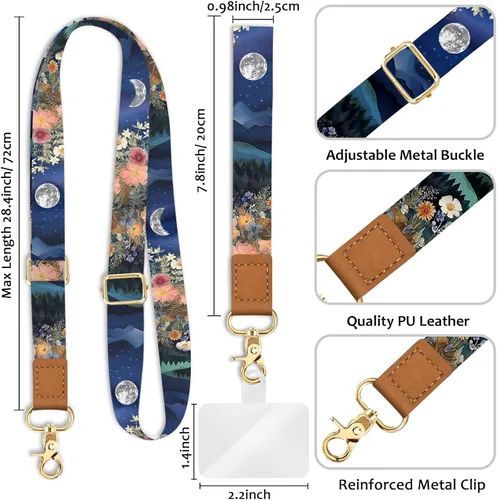 Miniatura 4 de Piefly Correa cruzada para teléfono, correa de muñeca cruzada con diseño de flor de luna y montaña, cordón para teléfono celular alrededor del Luna