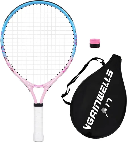 Miniatura 11 de Raqueta de tenis para niños de 17"-23" para edades de 2-9 años, ligera y duradera, incluye 1 raqueta de tenis para niños pequeños y 1 cintas