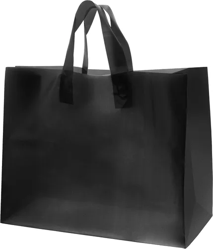 Miniatura 5 de Prime Line Packaging Bolsas de compras de plástico con asas para pequeñas empresas, bolsas negras esmeriladas, mercancía, venta al por menor