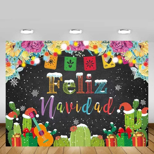 Miniatura 5 de MEHOFOND Telón de fondo de Feliz Navidad para fiesta, fiesta mexicana de Feliz Navidad, copo de nieve, fondo de fotografía, decoración de cactus