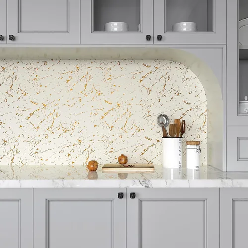Miniatura 6 de VEELIKE Papel de contacto de mármol beige dorado para encimeras, papel tapiz de mármol blanco impermeable, para encimeras de cocina y baño, 15.7 x