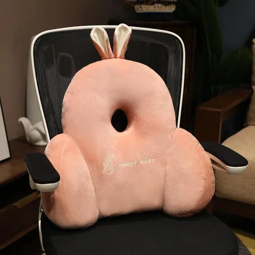 Miniatura 12 de SKINFORD Lindo cojín de respaldo de animal suave almohada de respaldo de felpa con agujero almohada de descanso para respaldo de oficina, silla