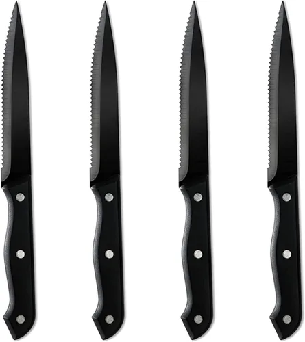 Miniatura 11 de JASHII Juego de cubiertos mate de acero inoxidable 304 de 24 piezas, incluye cuchillos para carne, servicio para 4, mango redondo, acabado satinado
