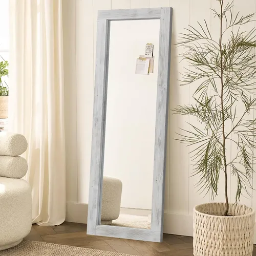 Miniatura 10 de Espejo rústico de cuerpo entero, marco de madera, 56 x 21 pulgadas, espejo de pie para dormitorio, sala de estar, entrada, colgar o inclinarse