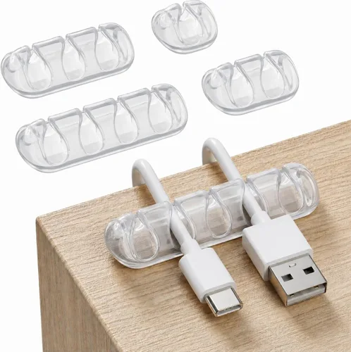 Miniatura 12 de GLUIT Organizador de cables para escritorio, soporte de cables para mesita de noche, organizador de cargador, clips adhesivos de alambre