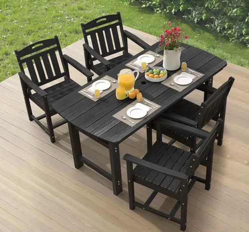 Miniatura 24 de Ciokea Silla de comedor para patio al aire libre, sillas de porche de gran tamaño de HDPE con asiento ancho, muebles de exterior duraderos para todo