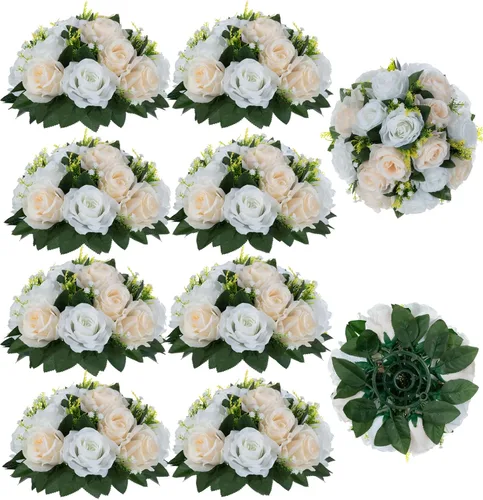 Miniatura 46 de BLOSMON Bolas de flores, centros de mesa de rosas de boda: 2 piezas de flores falsas carmesí decoración de bolas de besos Arreglos florales