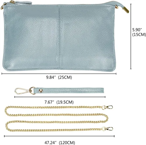 Miniatura 7 de Uromee Cartera de mano para mujer, de piel auténtica, con cadena de hombro desmontable