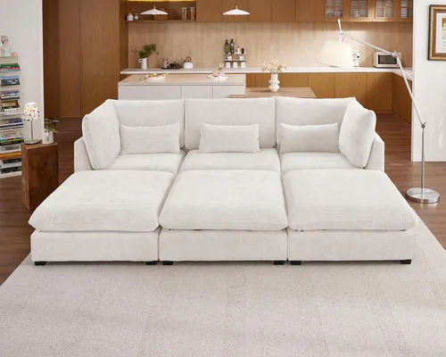 Miniatura 29 de Sofá Modular de Gran Tamaño, Sofá Seccional de Chenilla Nube Extra Profundo con Chaise Otomana, Sofá Esponjoso de Chenilla de 4 Plazas para Sala