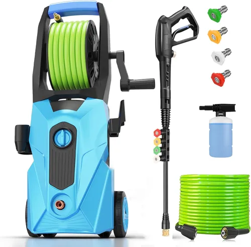 Lavadora eléctrica a presión 5000PSI 2.8GPM Lavadora eléctrica portátil con carrete de manguera de 33 pies, juego de 4 boquillas para el hogar,