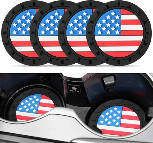 Miniatura 9 de JUSTTOP Posavasos para Portavasos de Automóvil, Bandera Americana Antideslizante Inserto Posavasos de Coche, Accesorios para el Interior del Negro