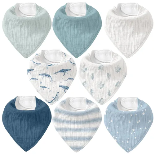 Miniatura 10 de Baberos de muselina para bebé 8 unidades, Babero tipo bandana para babeo y dentición, Algodón suave absorbente para niñas y niños Jardín