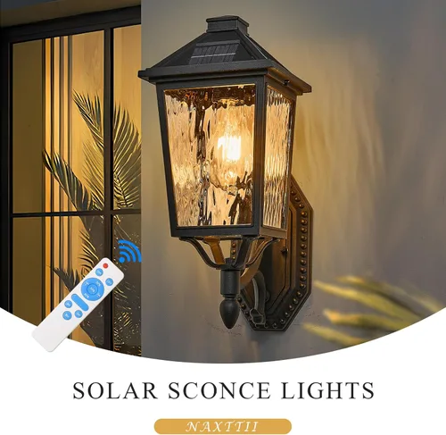 Miniatura 8 de Luces solares de pared para exteriores de 15 pulgadas de altura del anochecer al amanecer, luces solares para exteriores con control remoto, luces