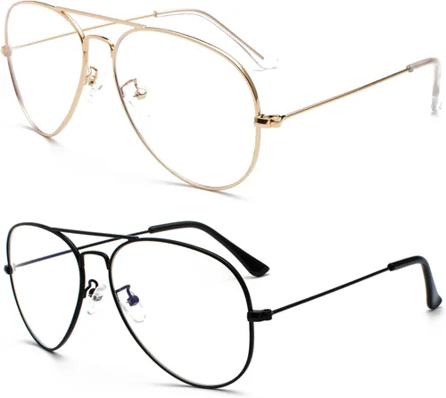 Miniatura 13 de EYLRIM Gafas de aviador con luz azul para mujeres y hombres, lentes transparentes para computadora con marco piloto de metal
