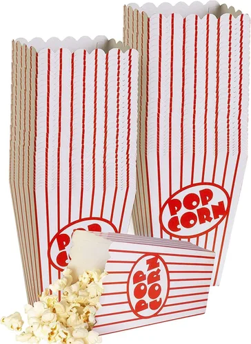Miniatura 9 de Paquete de 40 cajas de palomitas de maíz de noche de cine para fiesta, bolsas de papel rojo y blanco de 11 onzas para máquina de palomitas de maíz