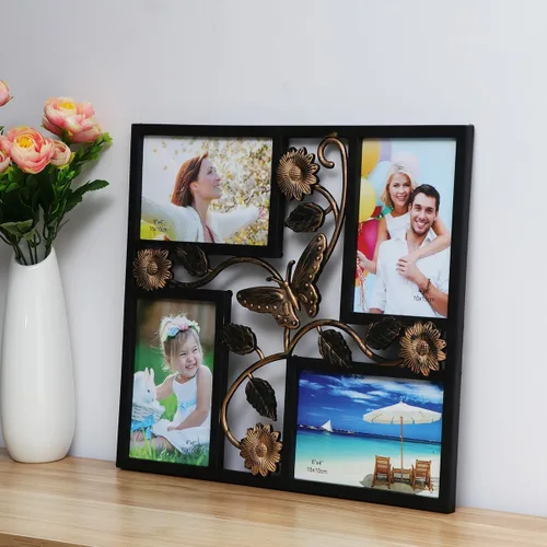 Miniatura 2 de ULTNICE Marco de fotos decorativo para colgar en la pared de 4 aperturas con diseño de collage de flores 3D, material de resina fácil de instalar