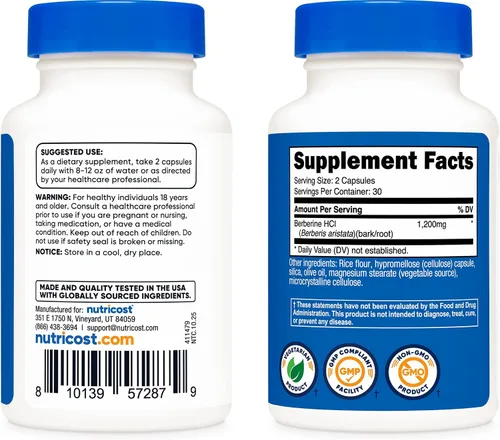 Miniatura 6 de Nutricost Berberina HCl 1200 mg, 60 cápsulas vegetarianas, sin gluten y sin OMG