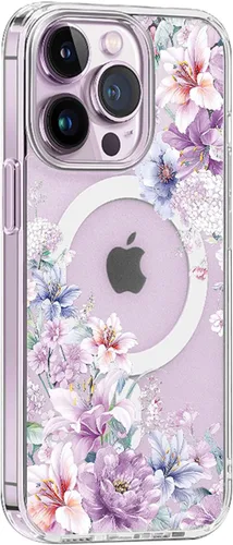 Miniatura 3 de para iPhone 13 Mini Linda Funda Magsafe, Carcasa Protectora y Anti-Shock de Flores, Cubierta de PC+TPU, Magnética, para Mujeres flor (flower 5)