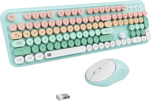Miniatura 14 de Teclado y Ratón Inalámbricos Lindo Teclado y Ratón Coloridos con Teclado de Máquina de Escribir Retro Inalámbrico de 2.4GHz Suspensión