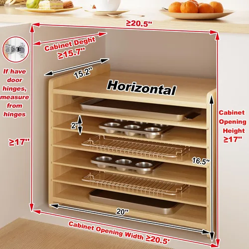 Miniatura 3 de Separadores de bandeja de madera de 7 niveles para gabinetes, organizador de bandejas para galletas para ollas, sartenes, organizador de bandejas