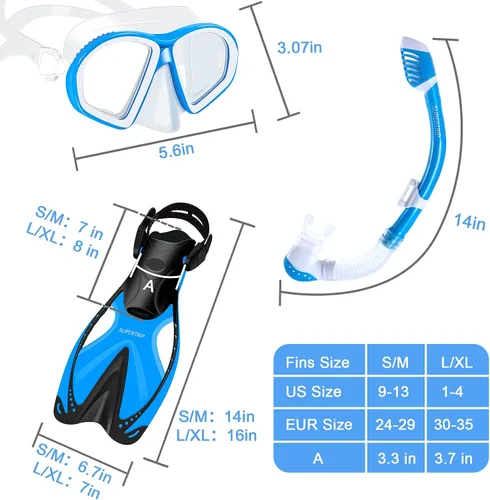Miniatura 5 de Supertrip Kids Snorkeling Set, Snorkeling Gear for Kids, Children Mask Fin Snorkel Set with Tempered Glass, Snorkel Mask Diving Goggles, Dry Top