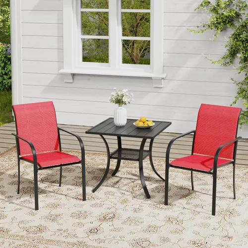 Miniatura 42 de VICLLAX Juego de 2 sillas de patio pequeñas para exteriores, juego de sillas apilables para patio y mesa de comedor cuadrada para porche delantero
