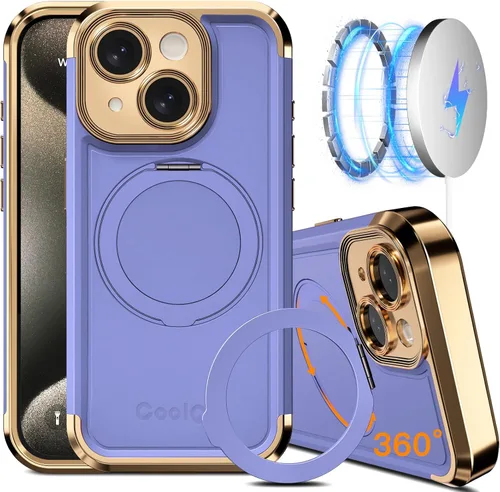 Miniatura 8 de COOLQO Funda para iPhone 13 de 6.1 pulgadas, soporte magnético de giro de 360° [compatible con Magsafe] [protección militar] chapado mate resistente