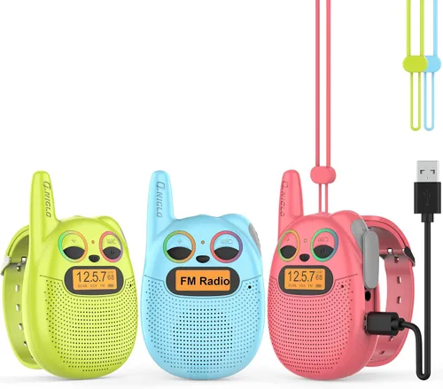 Miniatura 14 de Qniglo Walkie Talkies para niños recargables, paquete de 2, regalos de Navidad y cumpleaños, juguetes para niños y niñas de 3 a 12 años, walkie Azul