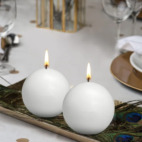 Miniatura 6 de Bolsius Juego de 10 velas de bola blanca sin perfume de 2.75 pulgadas, calidad europea premium, sin goteo y sin humo, ideal para bodas, fiestas