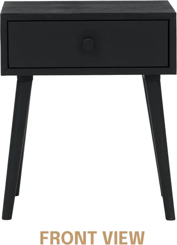 Miniatura 3 de NTC Mesita de noche Lux de roble macizo con cajón, mesa auxiliar moderna de mediados de siglo, muebles de noche, mesa auxiliar, fácil montaje, negro