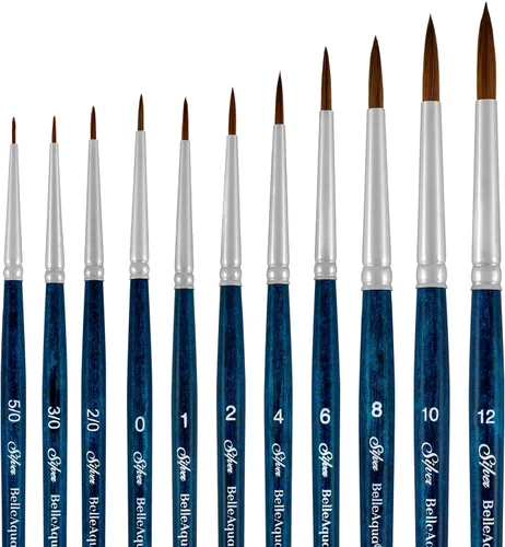 Miniatura 17 de Silver Brush Limited BA-2753S BelleAqua - Juego de pinceles redondos básicos para acuarela, 3 piezas, mango corto profesional, juego de pinceles Set