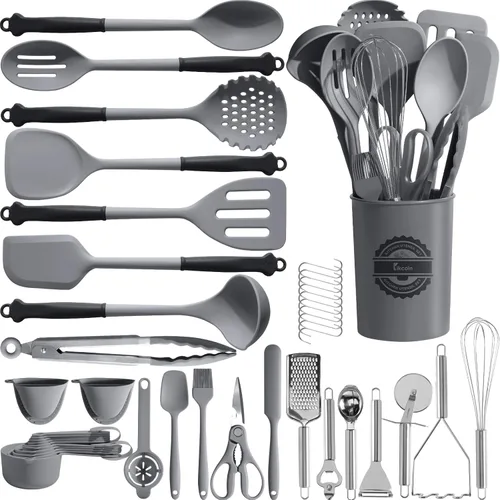 Miniatura 9 de Kikcoin Juego de 43 Utensilios de Cocina Grandes - Juego de Utensilios de Cocina de Silicona, Juego de Espátulas Aptas para Lavavajillas para Azul