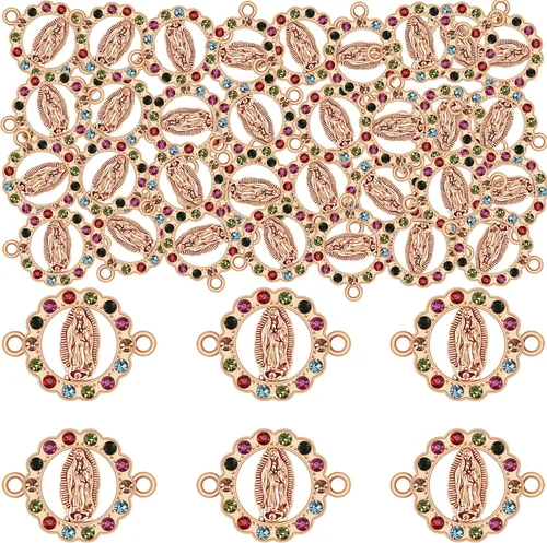 36 piezas de dijes de aleación con esmalte de la Virgen María, pedrería, medalla milagrosa, eslabones, dijes para pulsera, conexión, crucifijo,
