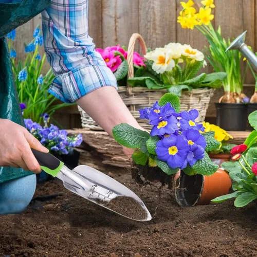 Miniatura 5 de Paleta de jardín y pala ancha de mano puntiaguda con mango ergonómico antideslizante de goma suave para plantar, trasplantar, deshierbar, mover